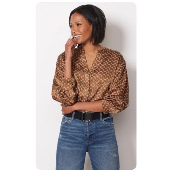 Sanctuary Modern Button-up Satin Spice Long Sleeve Blouse sz M - Picture 1 of 7